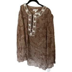 Chetta B Top Brown Silk Size 16 Retails $460
